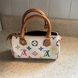 Authentic Louis Vuitton Mini Nano Speedy Monogram Multicolor Sac Bag HL White